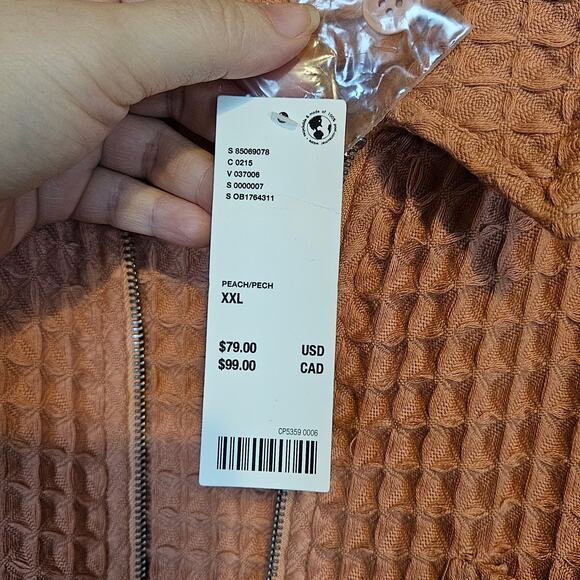 Urban Outfitters Standard Cloth Waffle Knit Zip Shirt Peach Men's XXL NWT FLAW - Picture 7 of 10